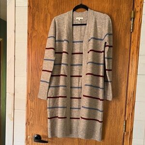 Women's Striped Cardigan - Gray  with maroon and lt.blue stripes